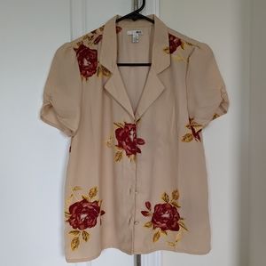 Amuse Society Ruched Short Sleeve Floral Blouse